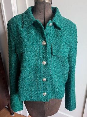 Rachel Zoe Green Tweed Lady Jacket | Size Large